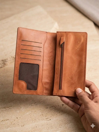 Fenzo™ Signature Long Grain Leather Executive Wallet – Tan Edition