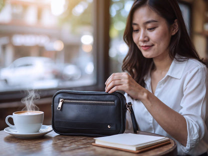 Fenzo luxury black genuine leather executive clutch bag for everyday carry in Dubai.