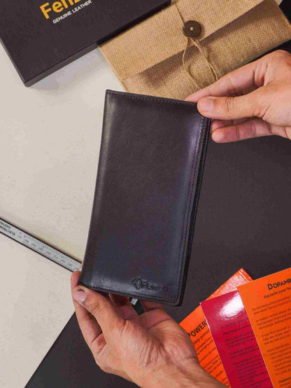 Premium black original leather long clutch wallet