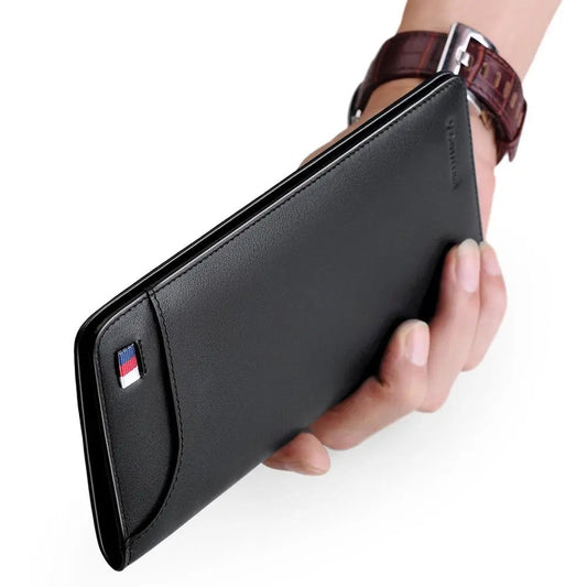 Premium William Polo black leather long wallet for men with sleek design